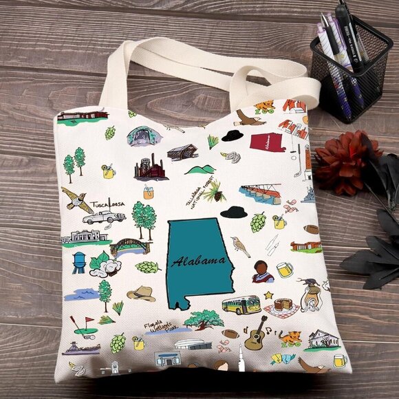 Alabama Travel Tote Bag Canvas Souvenir Vacation Gift Women's Shopping - Picture 2 of 7